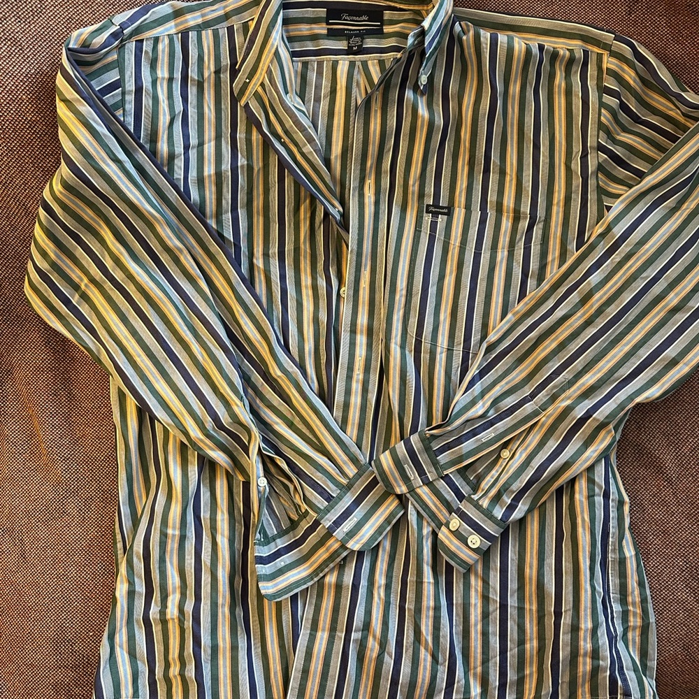 Faconnable Blue and Green Casual Button Down Shirt